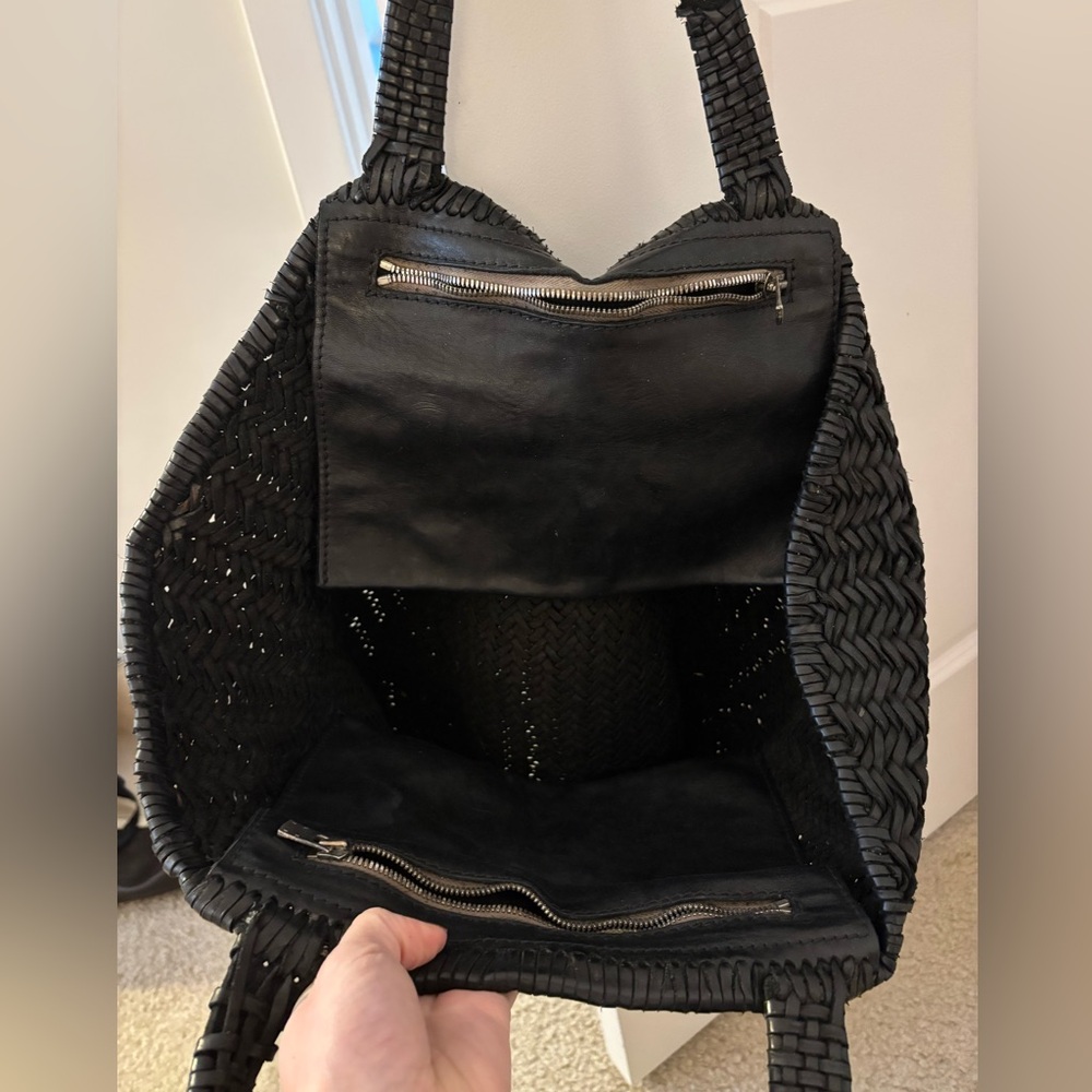 Black Leather Woven Tote Bag - Picture 2 of 2